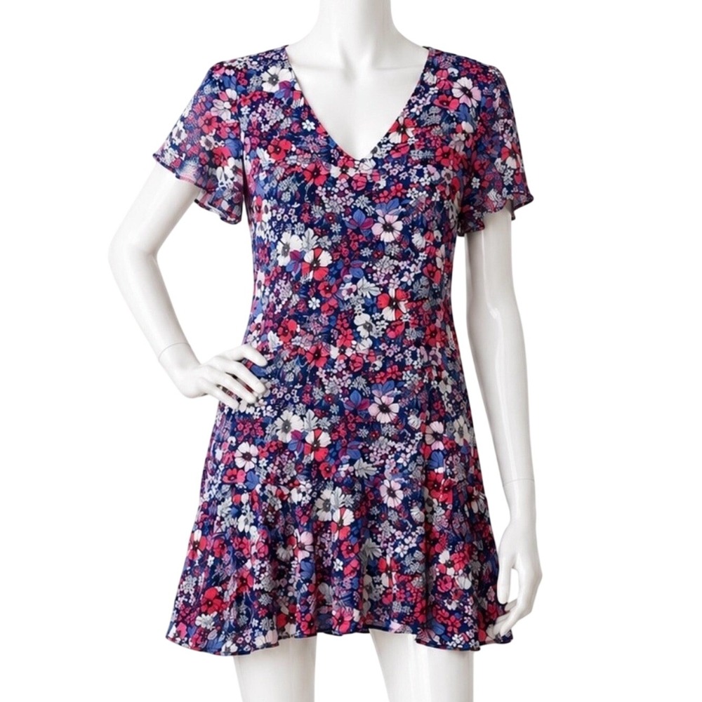 BCBG Paris Floral Ruffle Hem Mini Dress Cottagecore Tea Dress | Women's XXL